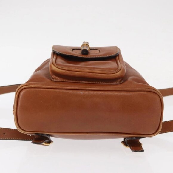 GUCCI Bamboo Backpack Leather Brown Gold Auth 154653 main image 7